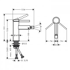 Hansgrohe Finoris Смеситель для биде, на 1 отв., с донным клапаном, цвет: хром