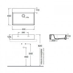 AZZURRA ELEGANCE Squared раковина подвесная/накладная 60х45см без отв. под смеситель , цвет Tortora