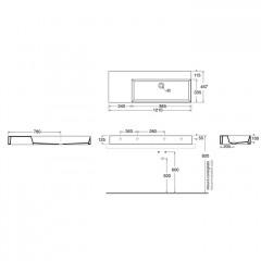 AZZURRA ELEGANCE Squared Раковина подвесная/накладная 122х46х12,5 см без отв. версия левая, под смеситель , цвет белый
