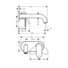 Hansgrohe Vernis Shap Смеситель для раковины, настенный, излив 204 мм, внешняя часть, цвет: матовый черный