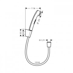 Hansgrohe Гигиенический душ 1jet, со шлангом 1,25м и настенным держателем, цвет: шлифованный черный хром