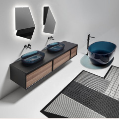 Antonio Lupi Senso Раковина накладная 60х40х15 см, без отв под смес, без перелива, с д/клапаном (хром), мат-л: Cristalmood, цвет: Ceruleo