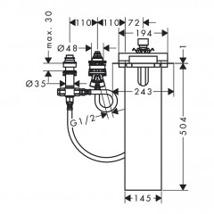 Axor Edge Скрытая часть однорычажного смесителя на 3 отверстия на край ванны