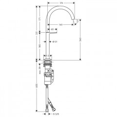 Axor One Смеситель для раковины, 1 отв., излив h260мм, Select, со сливом push-open, цвет: черный матовый