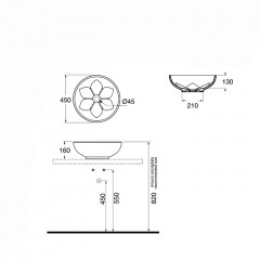 AZZURRA FLEUR Раковина накладная круглая диаметр 45хh16см, без отв. под смеситель, цвет Tortora (НЕ ПРОИЗВОДИТСЯ!)