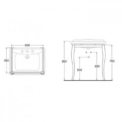 AZZURRA CHARME раковина подвесная/или на колонну 70х51см, с 3 отв для смесителя, цвет белый