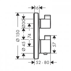 Hansgrohe Ecostat S Смеситель для душа, термостатический, встраиваемый, на 2 выхода, с запорным вентилем, внешняя часть, цвет: черный матовый