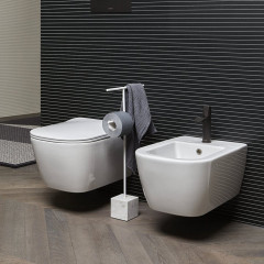 ANTONIO LUPI BIVIO Стойка напольная с полотенцедержателем и держателем туалетной бумаги, база из мрамора Carrara satinato, структура Bianco opaco