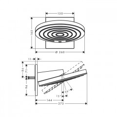 Hansgrohe Pulsify Верхний душ Ø260 мм., с настенным креплением, 2 режима, внешняя часть, цвет: белый матовый/графит