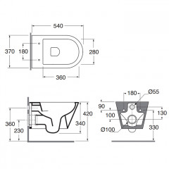 AZZURRA FORMA Унитаз подвесной 540х370х340 мм., безободковый, в комплекте с креплением, цвет Tortora