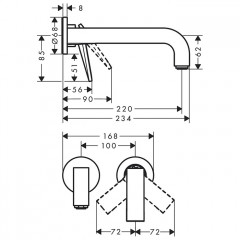 Axor Citterio Смеситель для раковины, встраиваемый, излив 220 мм, с розетками, с текстурой, внешняя часть, цвет: хром