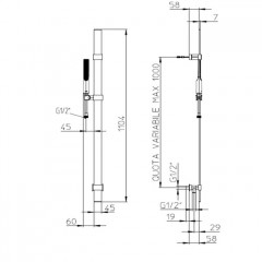 BOSSINI APICE Душевая штанга FLAT из латуни 110 см..,душевая лейка ,шланг Cromolux 150 см, цвет хром