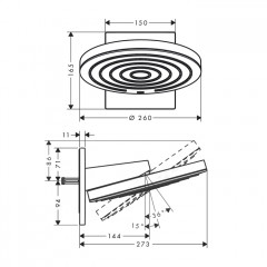 Hansgrohe Pulsify Верхний душ Ø260 мм., с настенным креплением, 2 режима, внешняя часть, цвет: хром/графит