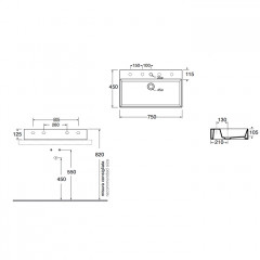 AZZURRA ELEGANCE Squared раковина подвесная/накладная 75х45см с 1 отв. под смеситель , цвет Cacao