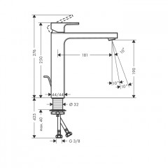 Hansgrohe Vernis Shap Смеситель для раковины, излив 190 мм, с донным клапаном, цвет: хром