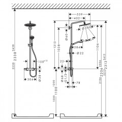 Hansgrohe Crom Select S Душевая система Showerpipe с термостатическим смесителем, верхний душ Ø18см., ручной душ и шланг 160см., цвет: шлифованная бронза