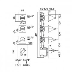 BOSSINI APICE Смеситель для душа встраиваемый, термостатический, 3 запорных вентиля, внешняя часть, цвет белый матовый
