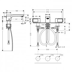 Axor Urquiola Смеситель для раковины 50, на 3 отв., с панелью и донным клапаном, цвет: шлифованная бронза