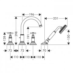 Axor Montreux Смеситель на борт ванны, на 4 отв., с ручным душем, цвет: шлифованная медь