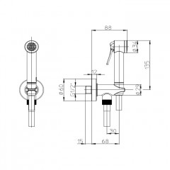 BOSSINI APICE Гигиенический душ в комплекте с держателем с подводом воды и шлангом 1250 мм., цвет белый матовый