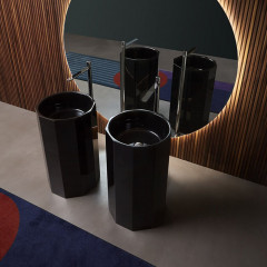 ANTONIO LUPI VITREO Раковина напольная Ø500х850 мм, с подсв, слив в пол, с самотеч дон клап, сифон и трубой для слива, Cristalmood, осн мат, цвет Fume