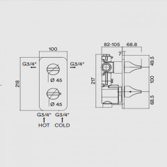 BOSSINI APICE Смеситель для душа встраиваемый, термостатический, 1 выход, внешняя часть, цвет хром