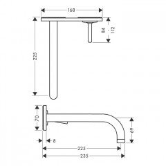 Axor Uno Смеситель для раковины, встраиваемый, изилив: 22.5см., с панелью, цвет: шлифованное золото