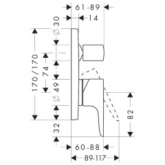 Axor Citterio M Смеситель для ванны, встраиваемый, с переключателем на 2 потока, цвет: полированное золото