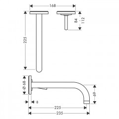 Axor Uno Смеситель для раковины, встраиваемый, изилив: 22.5см., цвет: полированное золото