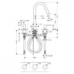 Axor Citterio M Смеситель для раковины, на 3 отв., с донным клапаном, цвет: шлифованная медь