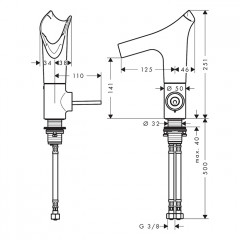 Axor Starck V Смеситель для раковины 140, на 1 отв., со стеклянным изливом, с фасетной огранкой, цвет: шлифованный никель