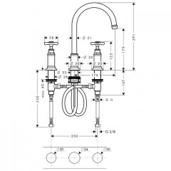 Axor Montreux Смеситель для раковины 180, на 3 отв., с донным клапаном, цвет: сталь
