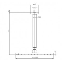 BOSSINI COSMO Верхний душ 280х280 мм., с потолочным держателем 300 мм, цвет черный матовый