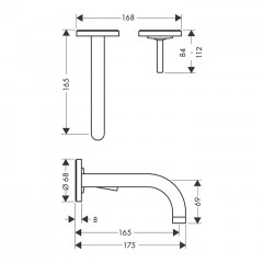 Axor Uno Смеситель для раковины, встраиваемый, излив: 16.5см., цвет: сталь