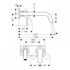 Axor Citterio M Смеситель для раковины, встраиваемый, излив: 22.7см., с панелью, цвет: сталь