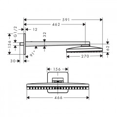 Axor ShowerSolutions Верхний душ 46х27см, 1jet, с настенным держателем 46см., цвет: шлифованный черный хром