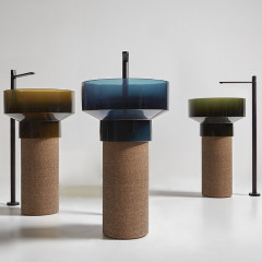 ANTONIO LUPI Borghi  Раковина накладная Ø50х33 см, для установки на пьедестал, Cristalmood, с донным клапаном, цвет Ceruleo