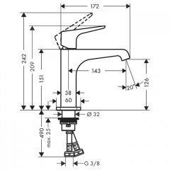 Axor Citterio E Смеситель для раковины 125, на 1 отв., цвет: шлифованная бронза