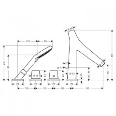 Axor Starck Organic Смеситель для ванны, на 4 отв., термостатический, с ручным душем, цвет: шлифованная медь