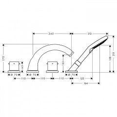 Axor Starck Смеситель для ванны, на 4 отв., с ручным душем, цвет: шлифованная медь