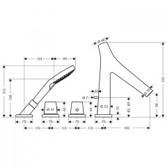 Axor Starck Organic Смеситель на борт ванны, на 4 отв., с ручным душем, цвет: шлифованное золото