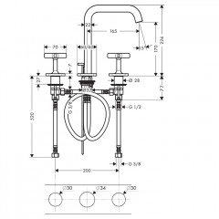 Axor Citterio E Смеситель для раковины, на 3 отв., с донным клапаном, цвет: шлифованная медь