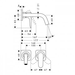 Axor Citterio M Смеситель для раковины, встраиваемый, излив: 16.7см., цвет: шлифованное золото