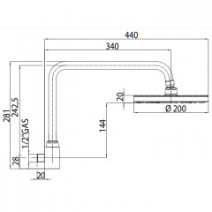 Bossini Oki Душевая лейка D=200 мм с поворотной рукояткой 281 мм, хром