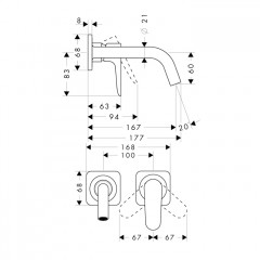 Axor Citterio M Смеситель для раковины, настенный, без донного клапана, цвет: шлифованный черный хром
