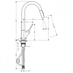 Axor Starck Смеситель для кухни, на 1 отв., с вытяжным изливом, цвет: шлифованный никель