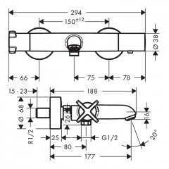 Axor Citterio E Смеситель для ванны, термостатический, настенный, цвет: шлифованный никель