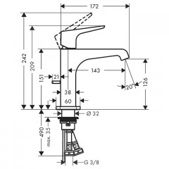 Axor Citterio E Смеситель для раковины 125, на 1 отв., с донным клапаном, цвет: сталь