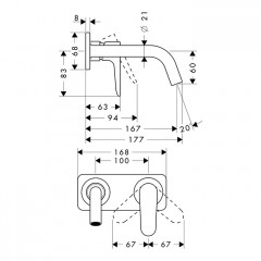 Axor Citterio M Смеситель для раковины, встраиваемый, излив: 16.7см., с панелью, цвет: шлифованная медь