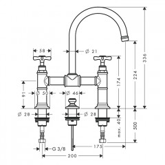 Axor Montreux Смеситель для раковины 220, на 3 отв., с донным клапаном, цвет: сталь